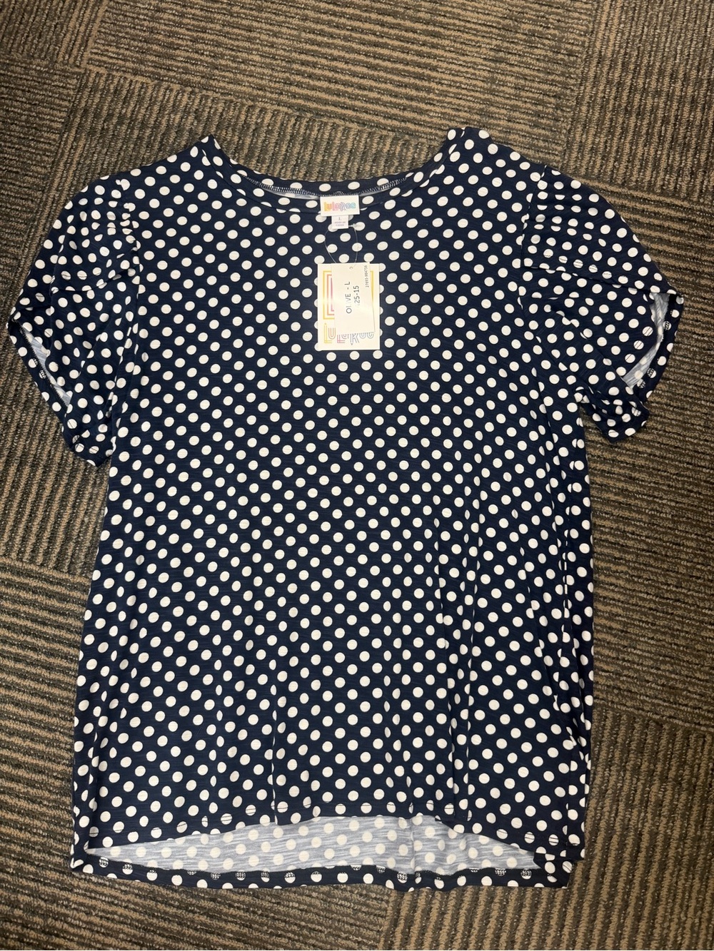 NWT LuLaRoe Olive Navy White Polka Dot Short Sleeve Sz Large